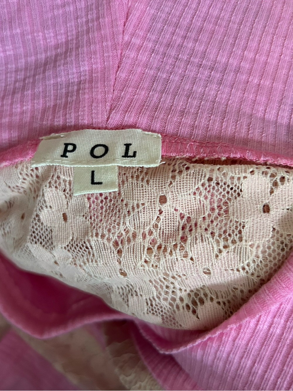POL Pink Ribbed Hooded Bohemian Top with Cream Lace Inset - Picture 7 of 9